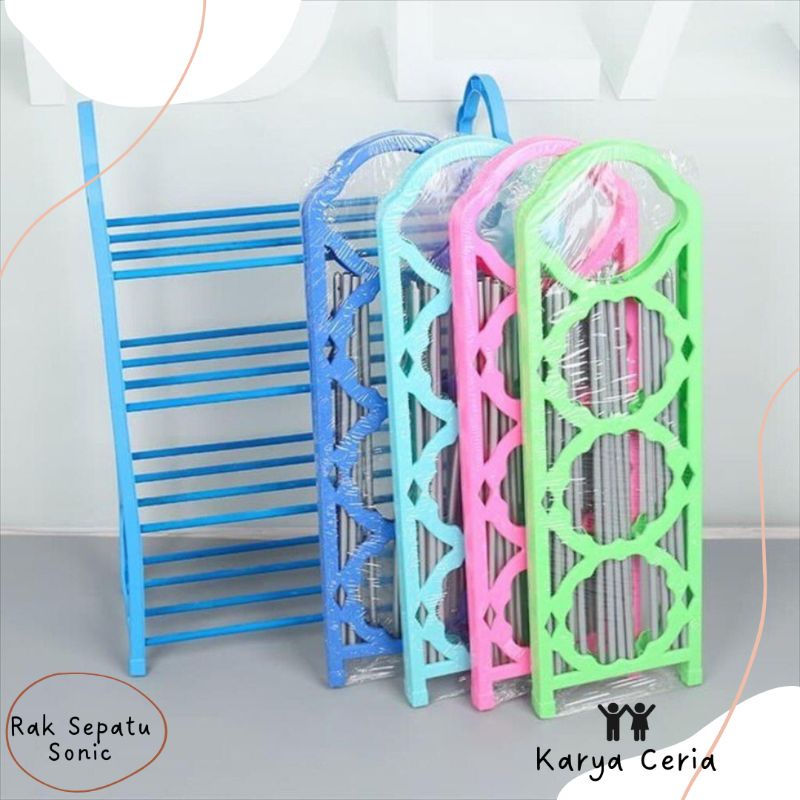 Sonic Rak Sepatu - Shoe Rack Portabel Serbaguna 4 Susun Plastik Pipa Besi