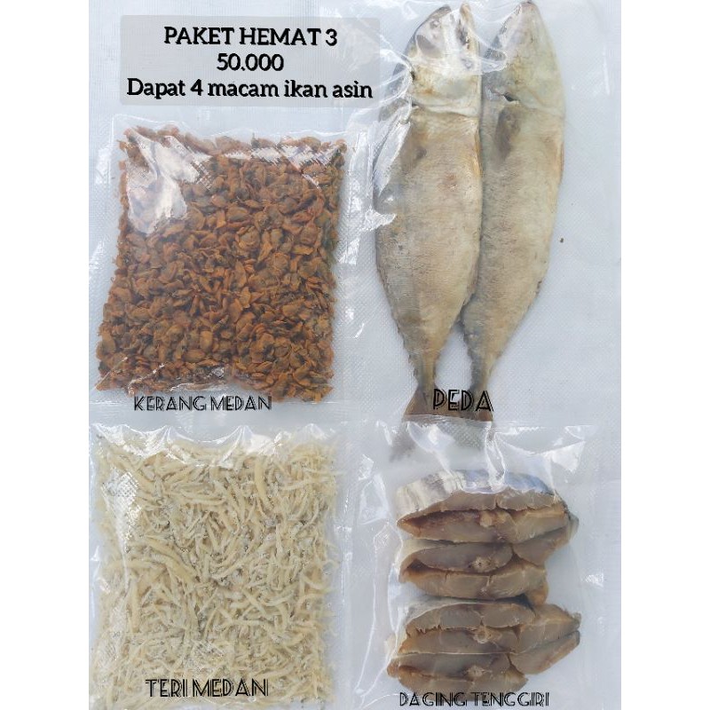 

PAKET HEMAT (3)(kerang medan, teri medan, peda, daging tenggiri)