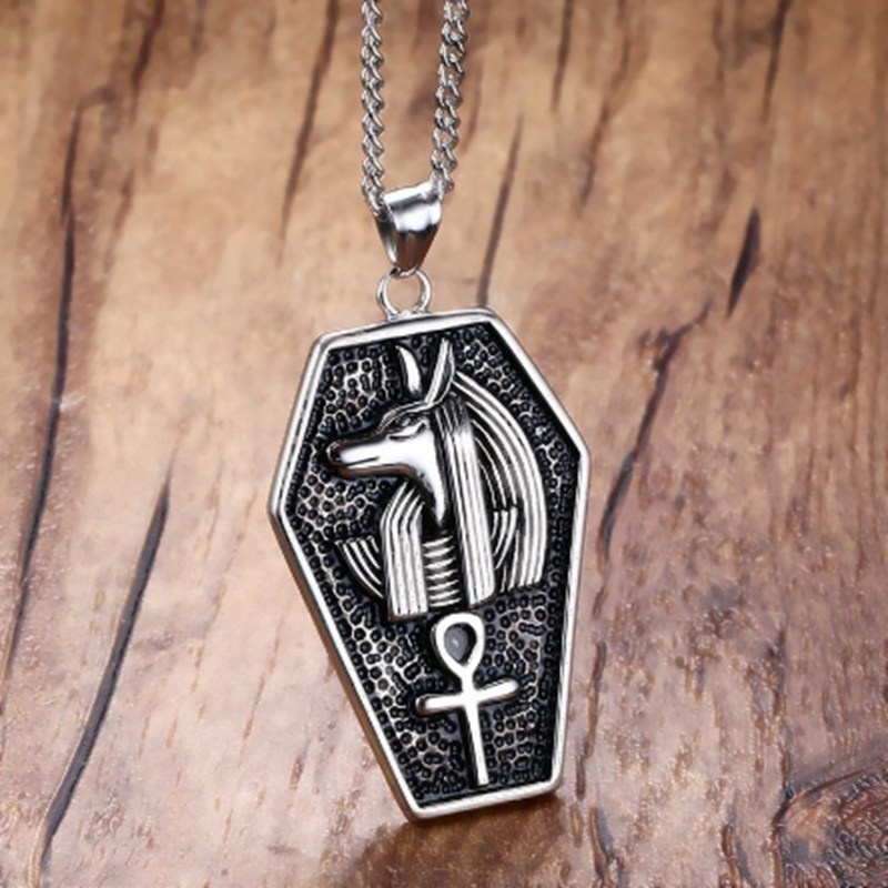 Mens Necklaces Mystical Egypt Coffin Amulet Anubis Ankh Pendant Necklace Vintage Men Jewelry