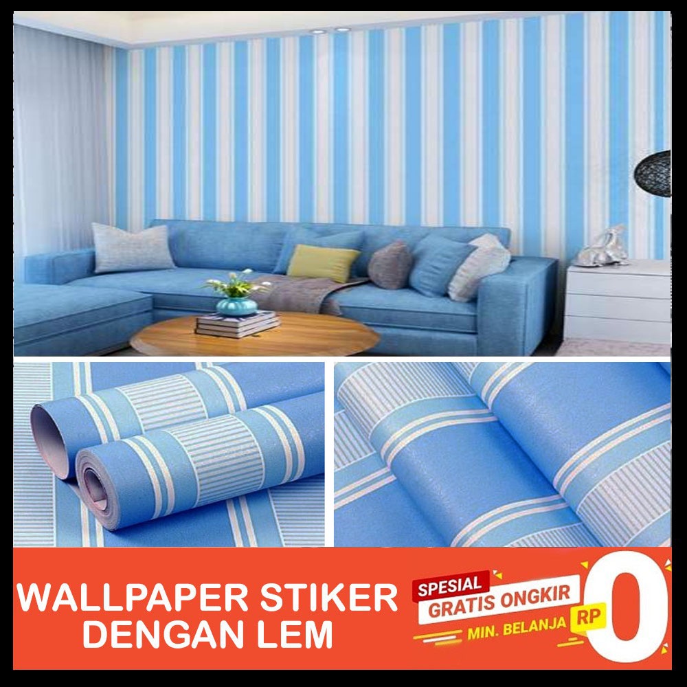 (PROMO COD) Gudang Wallpaper Stiker Dinding Kamar Tidur Motif Salur Minimalis Bahan Berkualitas (GRADE A+)