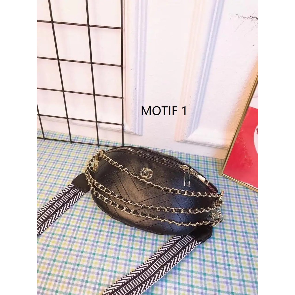 LT 1223 EL 5204 RISCE TAS WASITBAG TALI RANTAI IMPORT WANITA CEWEK PEREMPUAN JAKARTA BATAM BLACK
