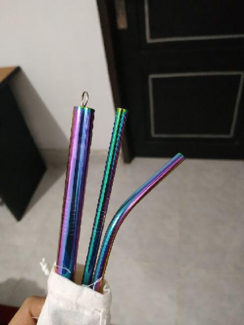 Stainless Straw / Sedotan Stainless (full Set Bubble Rainbow)