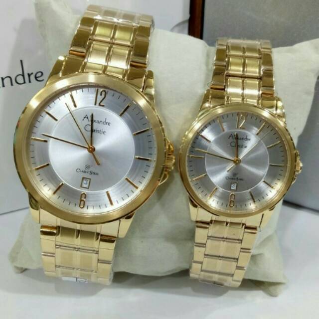 Jam Tangan Couple Alexandre Christie AC 8298 Gold White