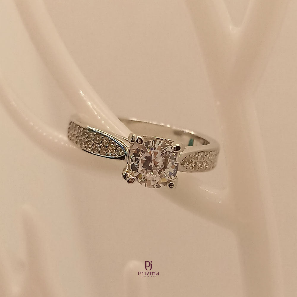 Cincin Lamaran Perak Single Female Lapis Rhodium Desain AM 39