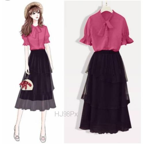 SETELAN BAJU PARTY DEWASA ATASAN DAN PINGGANG KARET BAJU PESTA CEWEK SETELAN ROK DAN ATASAN
