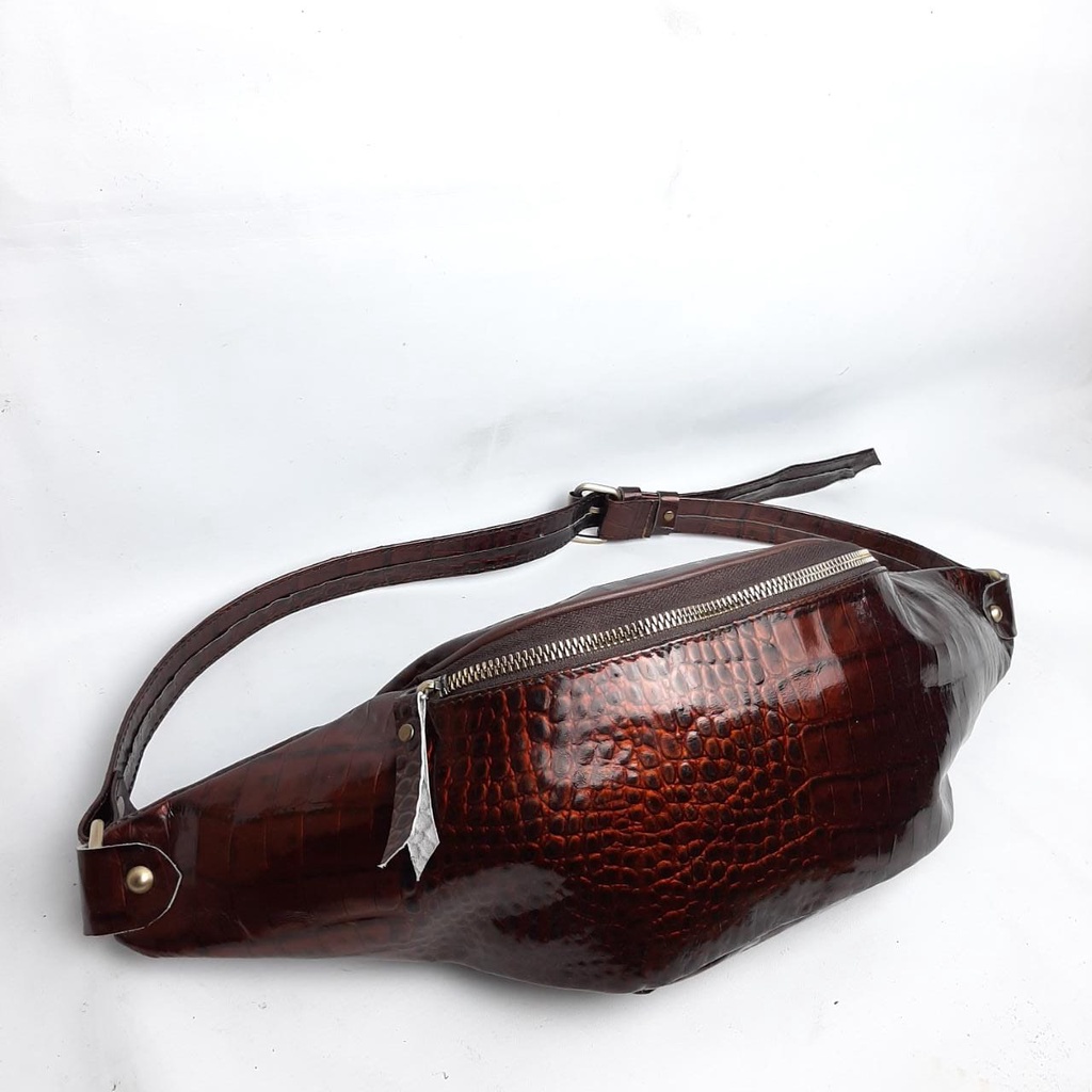 Tas Waistbag Pinggang Kulit Terbaru Pria Wanita Motif CROCODILE Mewah Keren Modis Original Garut