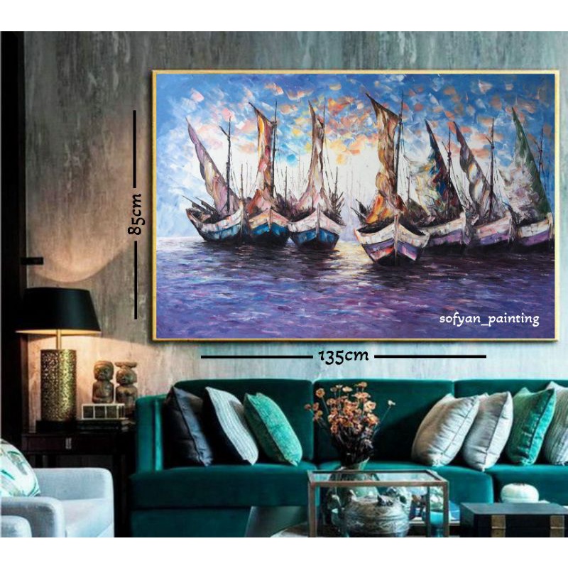 lukisan perahu pallete texture ( cat timbul).