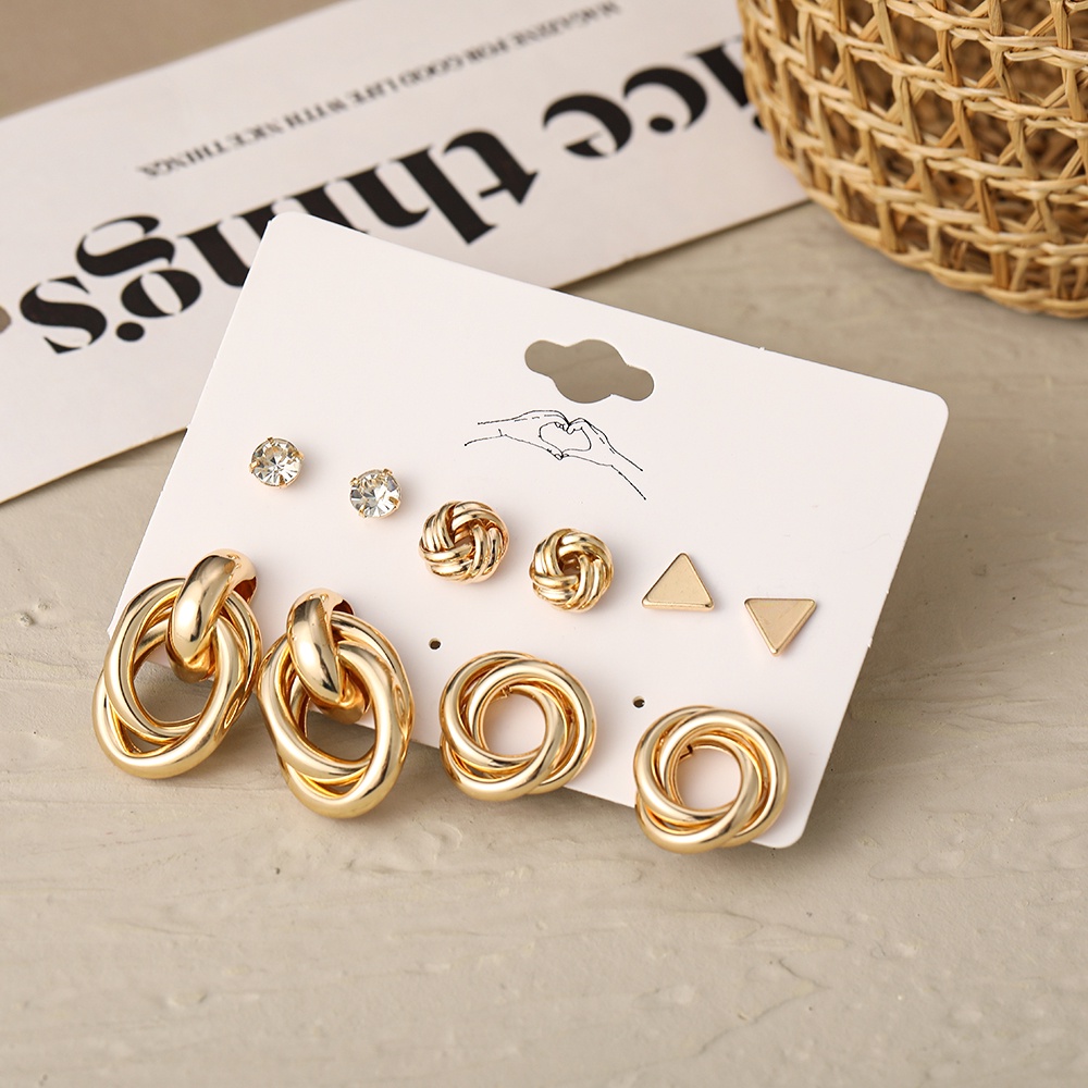 IFYOU 6Pairs Korean Crystal Pearl Stud Earrings Set Fashion Gold Pendant Earrings Women Jewelry Accessories