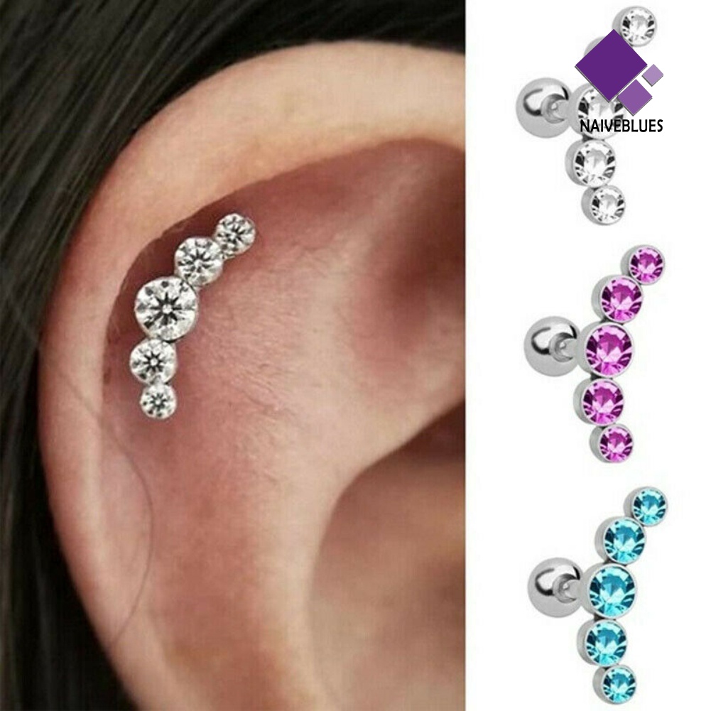 1pc Anting Stud Tindik Tulang Rawan Helix Tragus Aksen Berlian Imitasi Untuk Wanita