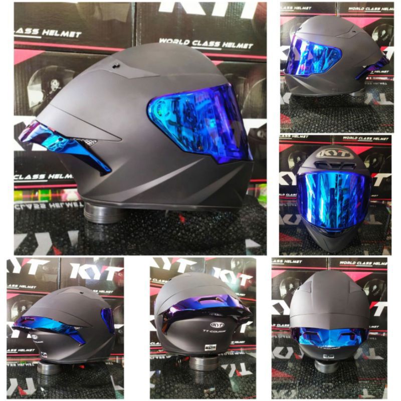 KYT TT COURSE MATT BLACK DOFF PAKET GANTENG VISOR IRIDIUM + SPOILER 3D