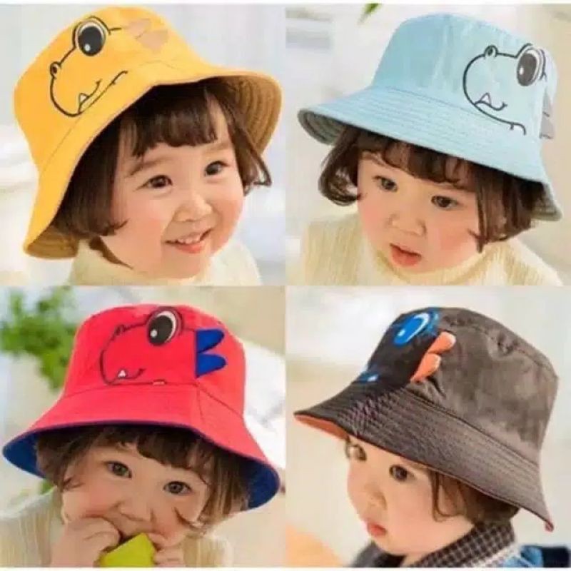 Topi BUCKET DINO Anak Laki-laki / Perempuan Gambar Kartun Dinosaurus