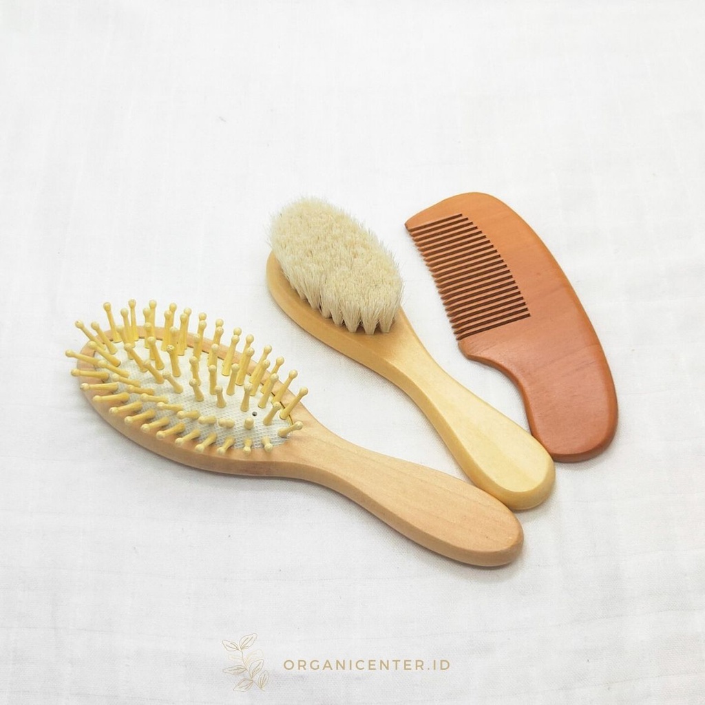 Set Sisir Kayu Rambut Bayi Premium Wooden Baby Comb &amp; Brush Bamboo Sikat Rambut Sikat Rambut Bambu Lembut Tropee Bebe