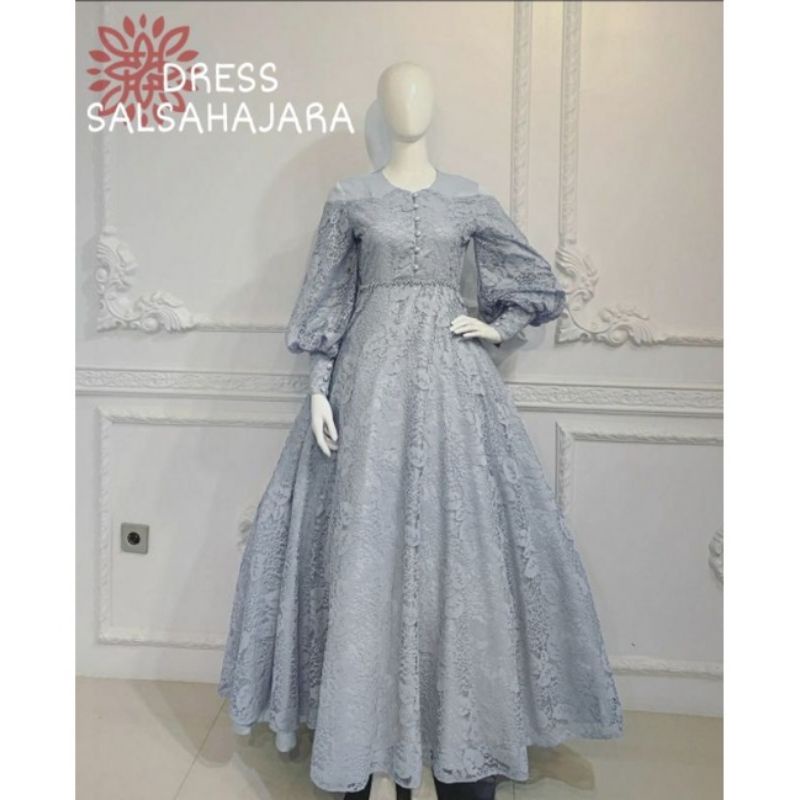 Gamis Brukat Remaja Jumbo Motif Daun Terbaru 2022 Maxi Brokat Salsahajara modis cantik elegan mewah 