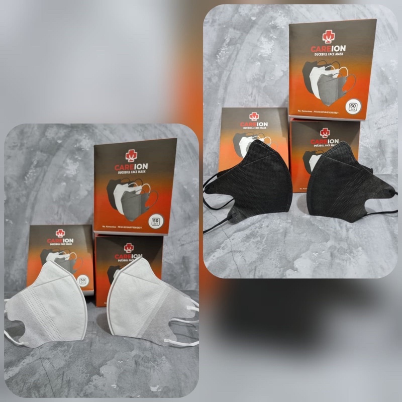 MASKER DUCKBILL GARIS HITAM & PUTIH 1BOX 50PCS MERK CAREION MURAH
