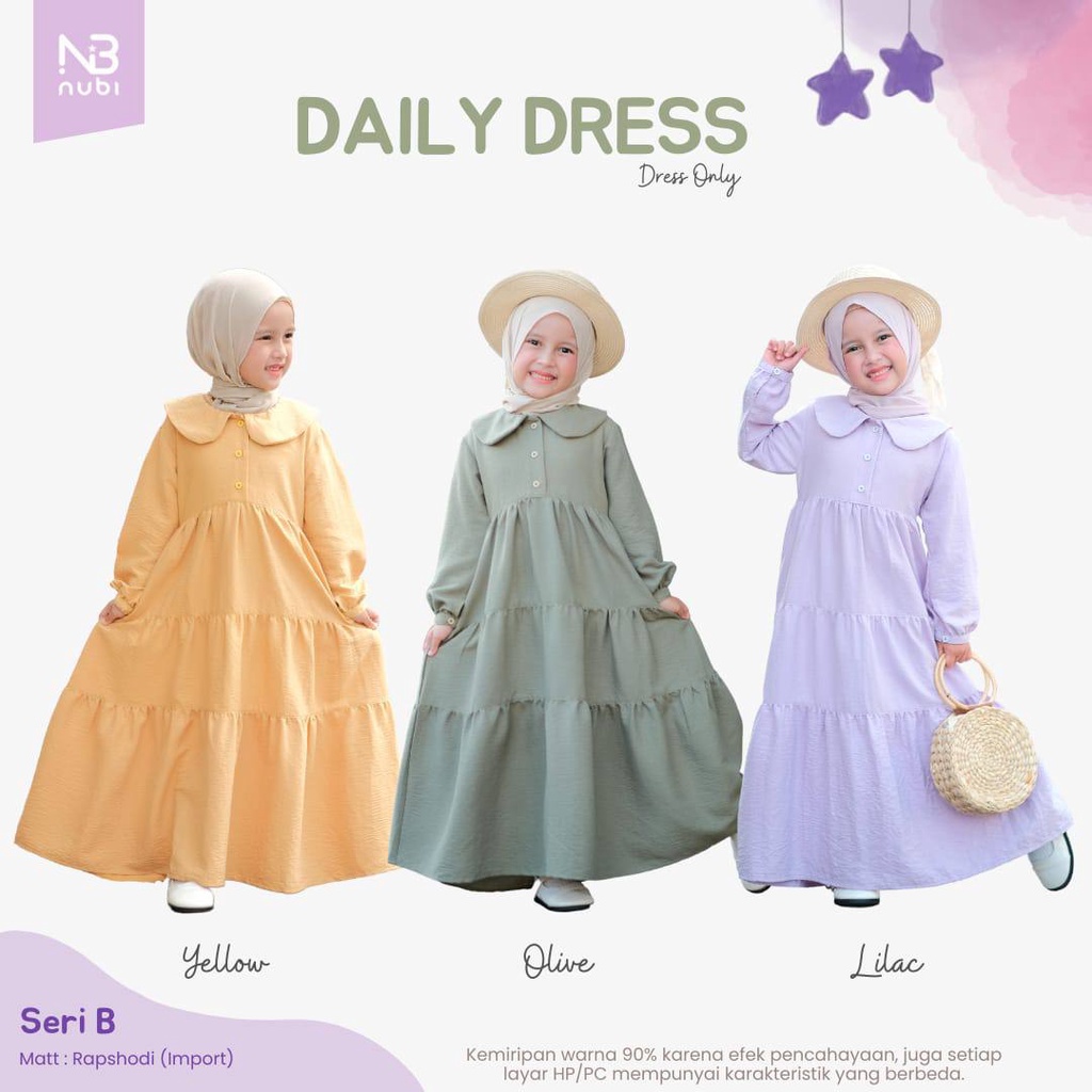 Nubintang Gamis Anak Perempuan Daily Dress Nubi Seri Kids, Junior, dan Teen
