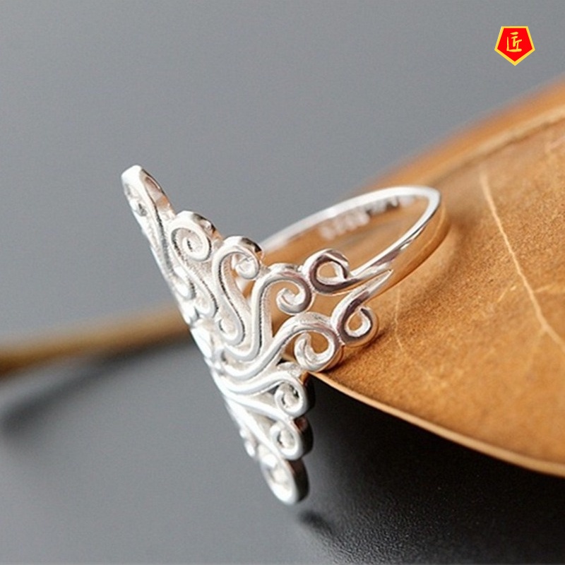 [Ready Stock]Women's Retro Hollow Pattern Silver Ring