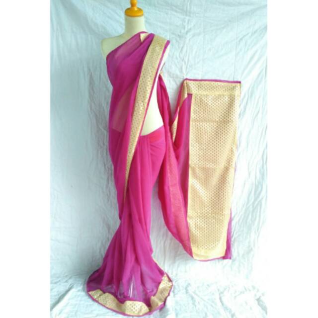 Kain saree/ sari India Georgette ungu