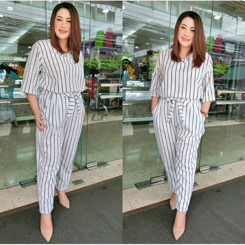 JP JUMBO SELLA JUMPSUIT JUMBO WOLFIS STRIPE JUMPSUIT Jp jumbo sella Fit to xl - xxl LD 108 pjg 130 blkg sleting GL