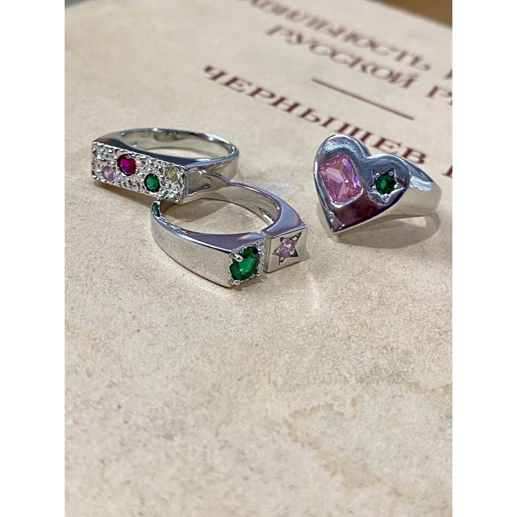 Colorful Gemstone Love Open Ring Accessories Cute Personality Fashion