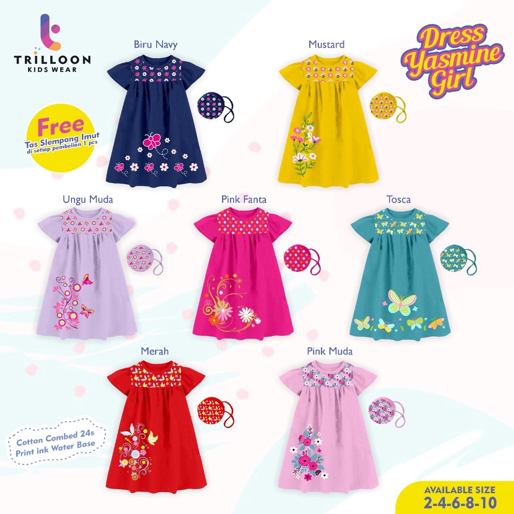 DRESS ANAK YASMINE GIRL FREE TAS SELEMPANG IMUT BY TRILLOON KIDS WEAR