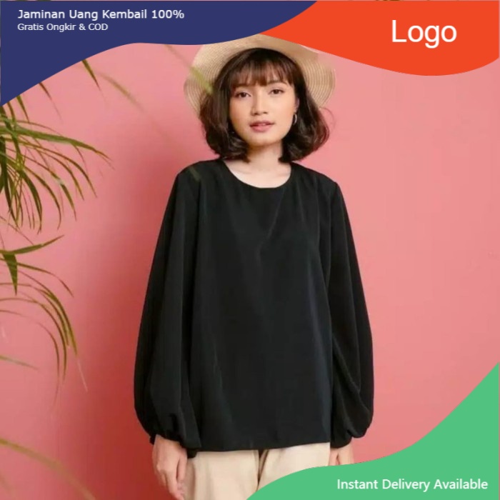 Balon Blouse Atasan Lune Blus Jihan Top Outfit Muslim Termurah - Hitam