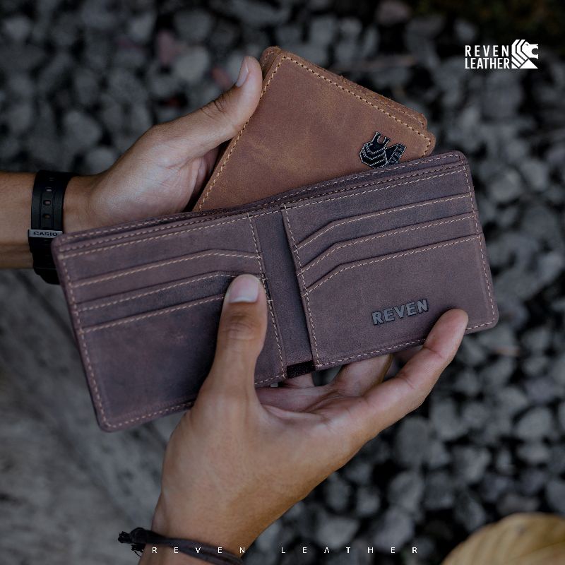 Fashion Dompet Pria Lipat Kulit Sapi Asli 100% Premium Wallet Bahan Crazy Horse Exclusive Branded Laki-laki 6 Slot Card