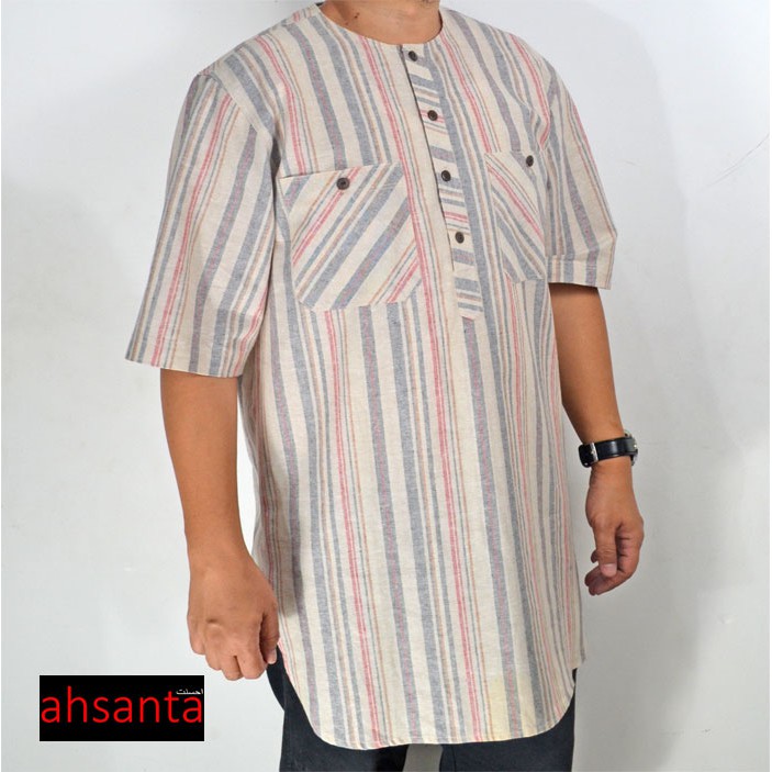 Koko Kurta Original Ahsanta OffWhite Motig Garis Unik  