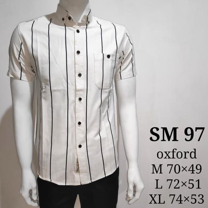 Diskon Besar Kemeja Pria Cowok Motif Garis Vertikal Putih Hitam Oxford Slimfit Sm97 - Putih, Xl