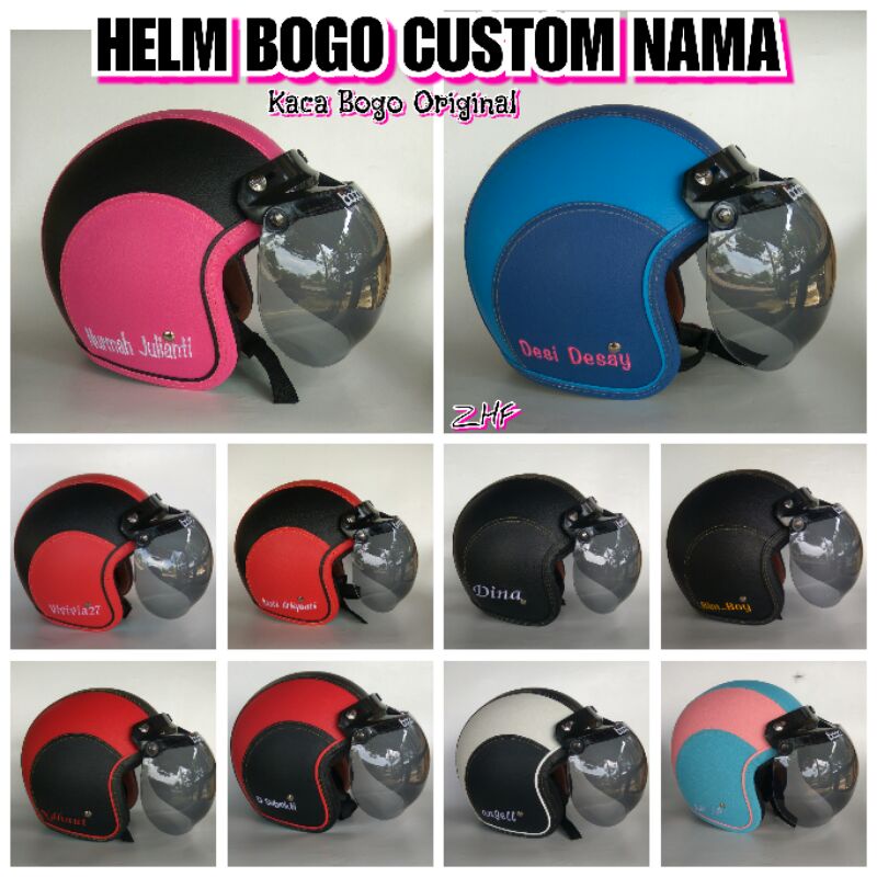 HELM BOGO CUSTOM NAMA, WARNA HELM SESUAI REQUEST