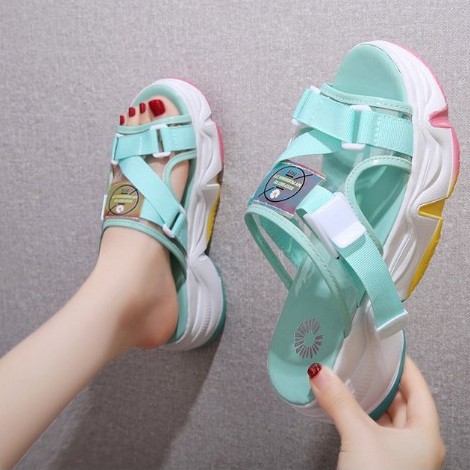 TBIG [COD] Sandal Wedges Wanita Import BUNGA TALI Korea Style Santai Wanita