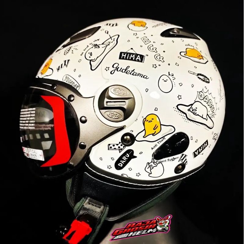 HELM KYT ELSICO SANRIO GUDETAMA WHITE ORIGINAL HELM RETRO KYT ELSICO SANRIO HELM KLASIK HELM VESPA
