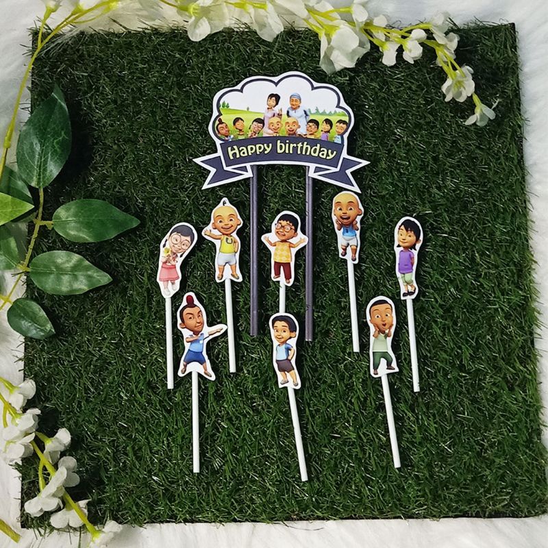 Cake Topper happy birthday upin & ipin hiasan kue ulang tahun