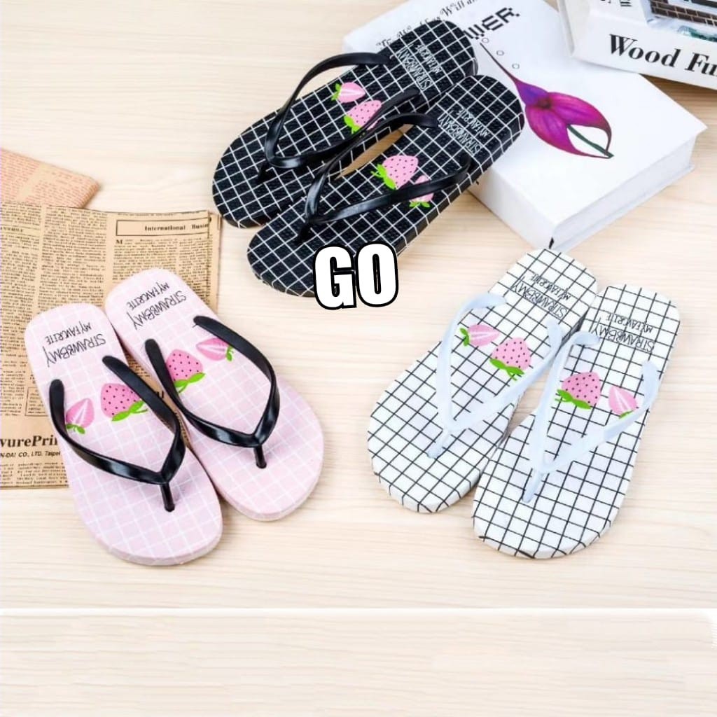 sogo Import STRAWBERRY KOTAK Sandal Wanita Murah Japit Casual Teplek Sendal Cewek Jepit