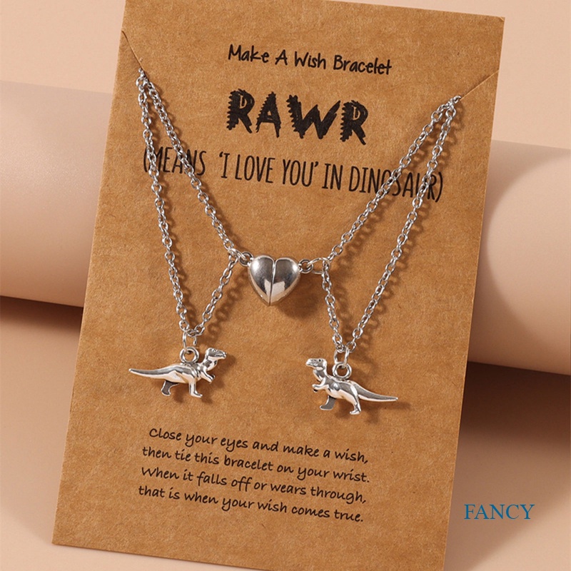 2pcs Kalung Liontin Magnetik Bentuk Hati Dinosaurus Untuk Pria Dan Wanita