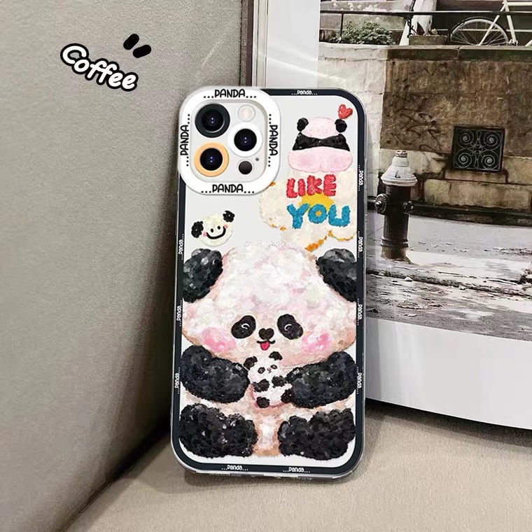 Soft Case TPU Transparan Motif Panda Untuk Iphone 13 Pro Max / 12 / 11 / XS / XR / X / 8 / 7 / 6 Plus Mini SE 2020