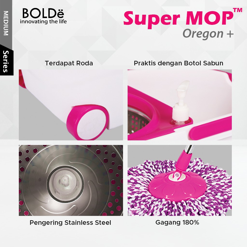 BOLDe Super Mop Oregon Alat Pel Lantai BONUS Refill Kain Pel Microfiber