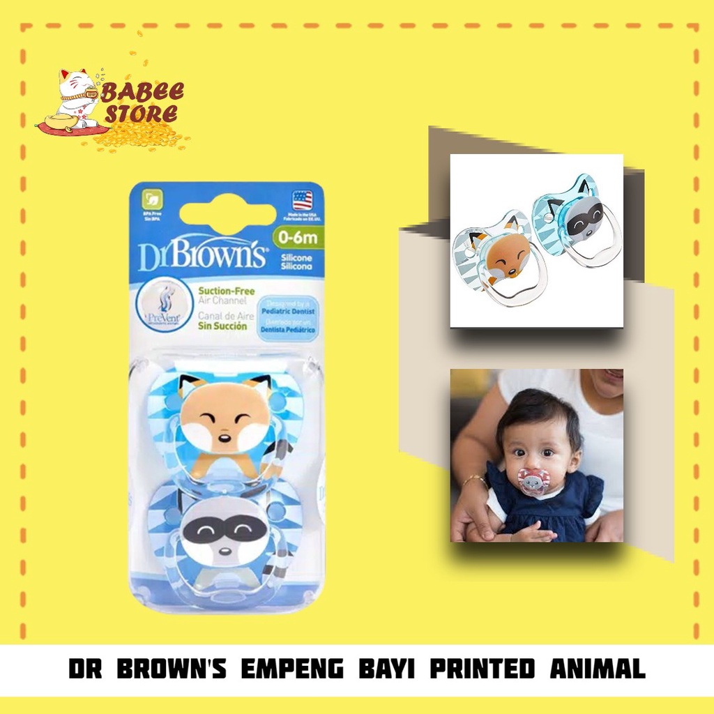 BABEE DR BROWN'S EMPENG BAYI PREVENT PRINTED ANIMAL PACIFIER/ EMPENG BAYI GAMBAR ANIMAL