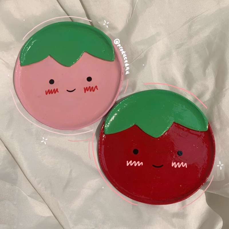 STRAWBERRY  TOMATO CLAY TRAY/STRAWBERRY TOMATO CLAY TRICKET DISH, strawberry coaster, aesthetic clay