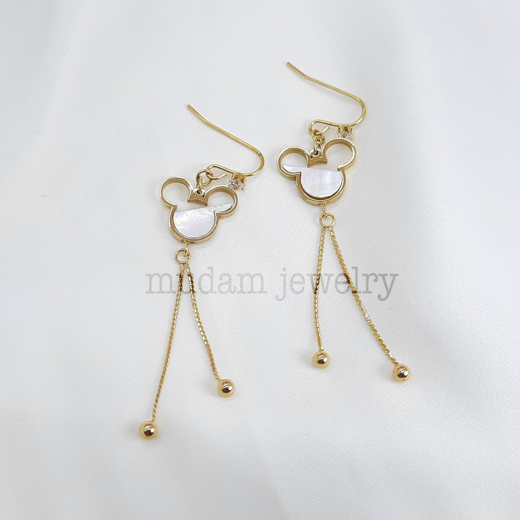 Anting Hooks Titanium Juntai Minnie white Shell