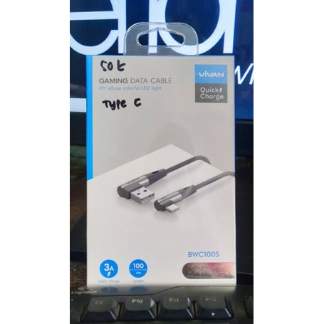 Kabel Data Gaming Vivan Tipe C Fast Charging Elbow LED