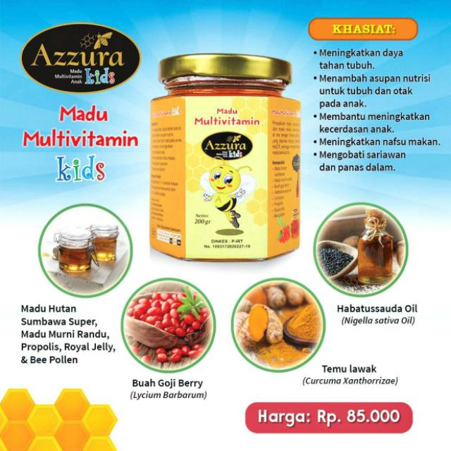 

Madu Azzura Kids Multivitamin anak sehat cerdas pintar dan penambah nafsu makan