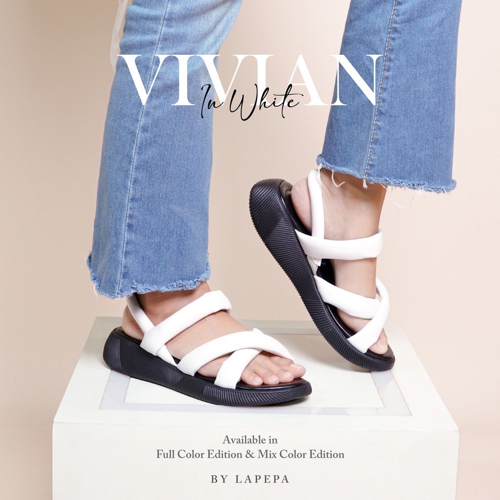 AVLINSTORE - tipe VIVIAN full color Sepatu Sandal Wanita Wedges Model Silang dua Tali Strap Belakang Hak Tinggi Sole 3 cm