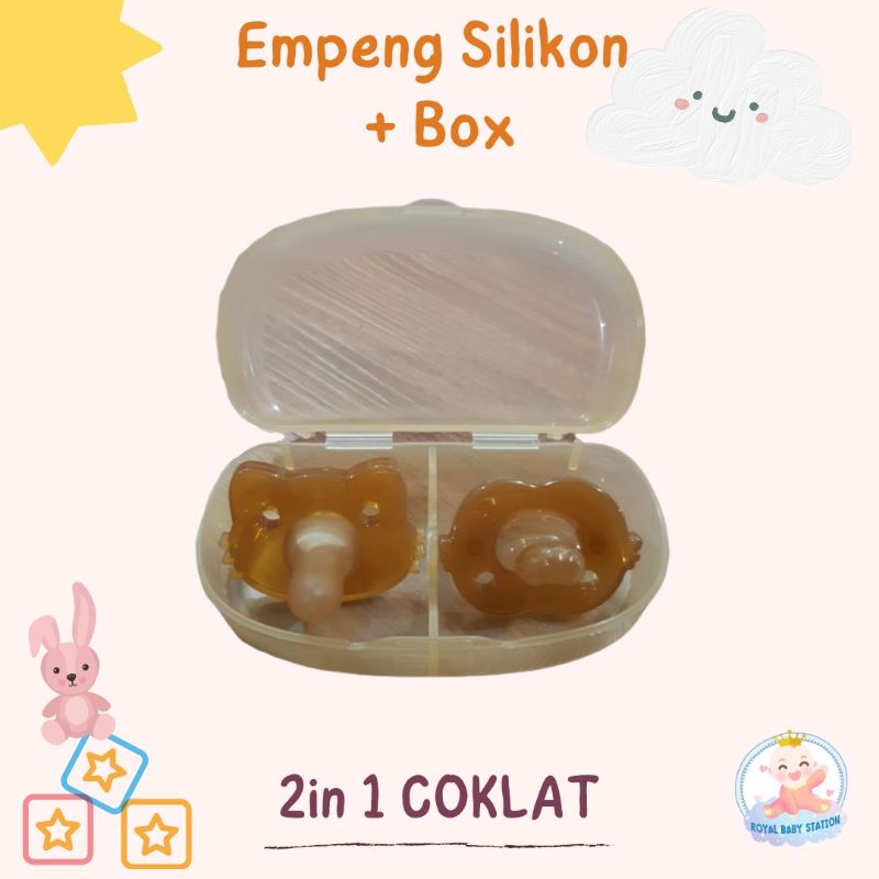 2in1 Premium Dot Empeng Bayi Silikon Hijau Coklat Bulat Gepeng mulai 0 bulan Premium Free Box BPA Free-2in1 brown (2 model