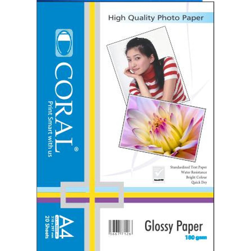 KERTAS FOTO CORAL GLOSSY A4 180 GSM