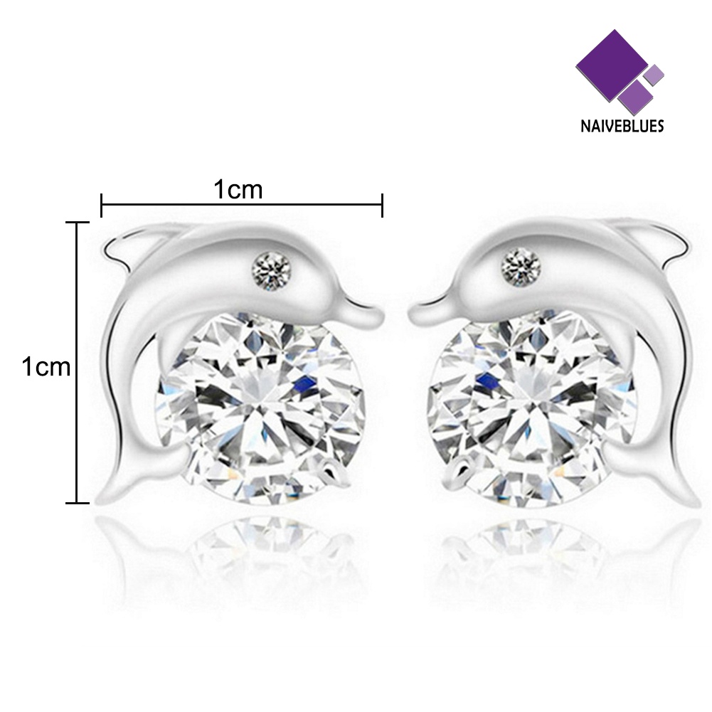 Anting Stud Bentuk Lumba-Lumba Lapis Silver Untuk Wanita