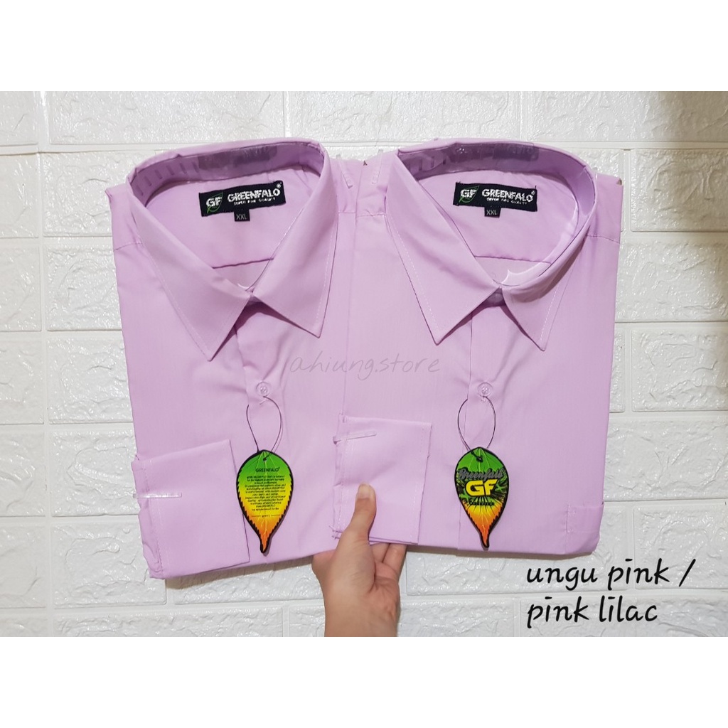 KEMEJA PRIA GREENFALO - KEMEJA POLOS LENGAN PANJANG PRIA WARNA UNGU PINK