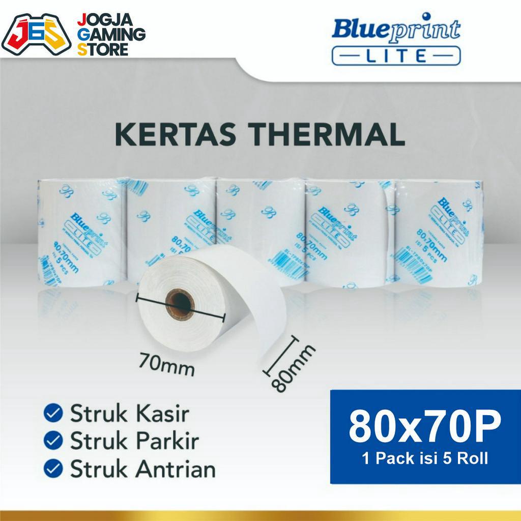 

Kertas Thermal Struk Kasir LITE BLUEPRINT 80x70 P- 1 Pack isi 5 Roll ( Untuk Printer 80mm )