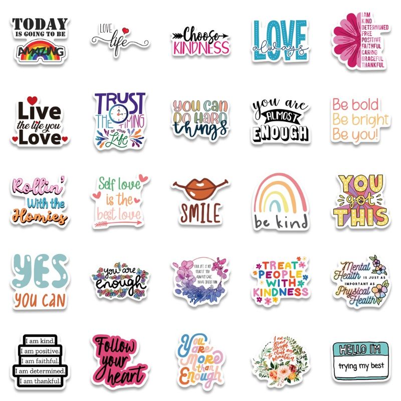 (5 PCS) Stiker Aesthetic Motivation / Stiker Tulisan Motivasi / Stiker Tempel Diy Laptop/ Stiker Smile