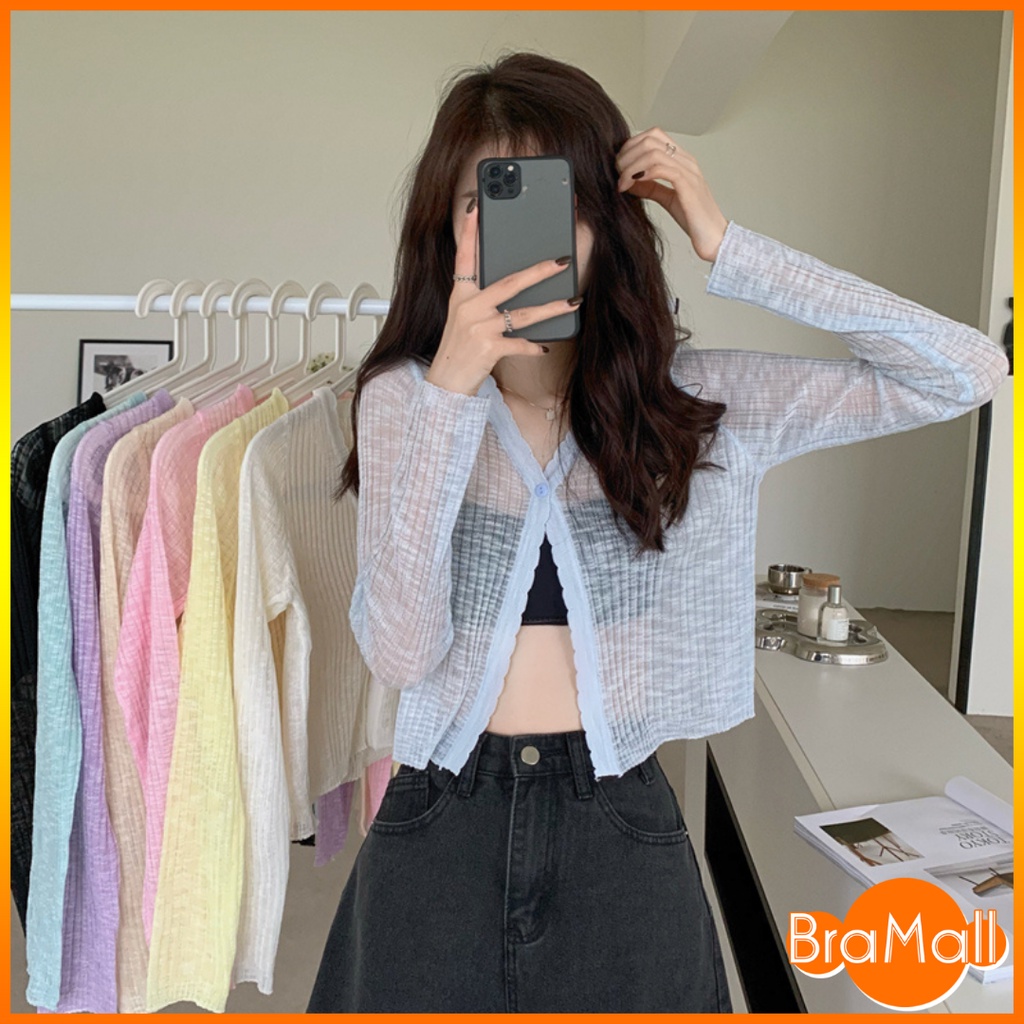 【 Bra Mall 】BM-214  Atasan Wanita Cardigan Crop Rajut Tipis polos premium Korean style