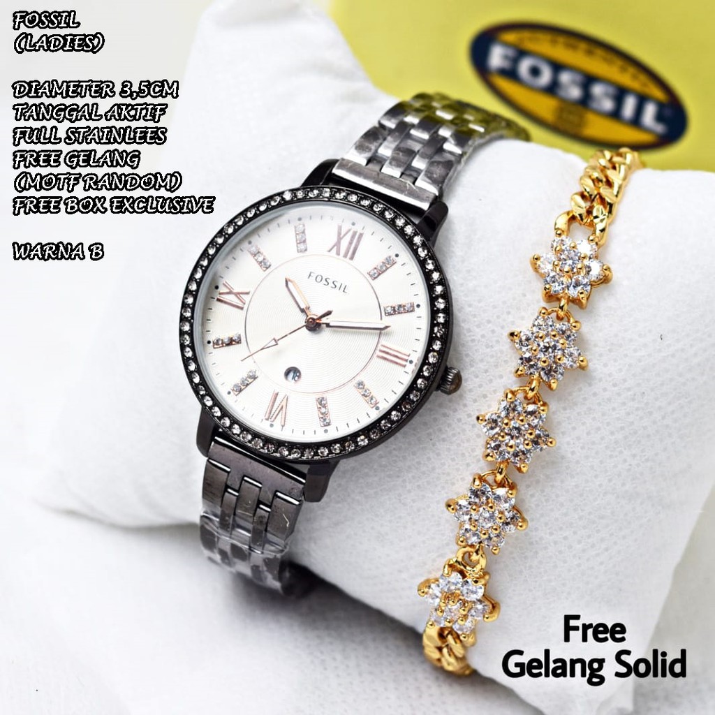 JAM TANGAN WANITA FASHION RANTAI BODY BULAT DIAMOND TANGGAL AKTIF FREE GELANG